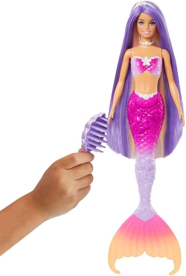 Barbie Mermaid Doll, “Malibu” with Pink Hair, Styling Accessories, Pet Dolphin and Water-Activated Color Change Feature (Amazon Exclusive)