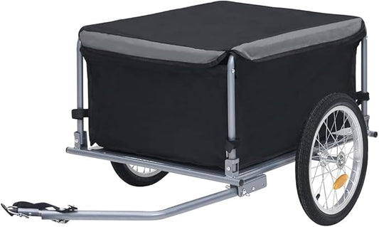 Bike Cargo Trailer with Rain Cover, Bicycle Cargo Trailer Foldable Two-Wheel Bike Luggage Wagon Bicycle Trailer with Removable Cover, Black and Gray, Maximum Load Capacity: 143.3 lb