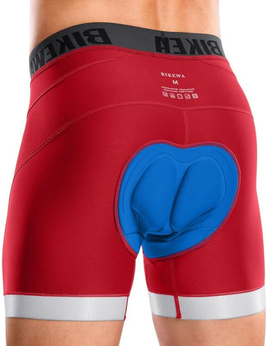 Bikewa Men's Cycling Underwear with Anti-Slip Leg Grips 4D Padded Bike Shorts MTB Liner for Bicycle Biking Riding