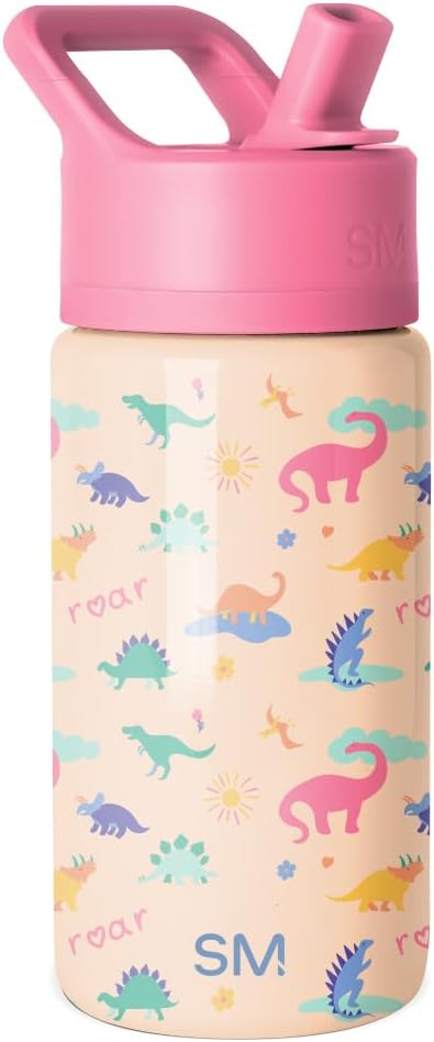 Simple Modern Kids Summit Water Bottle with Straw Lid | 14oz Stainless Steel Cup Insulated Tumbler for Toddlers, School | Dinosaura
