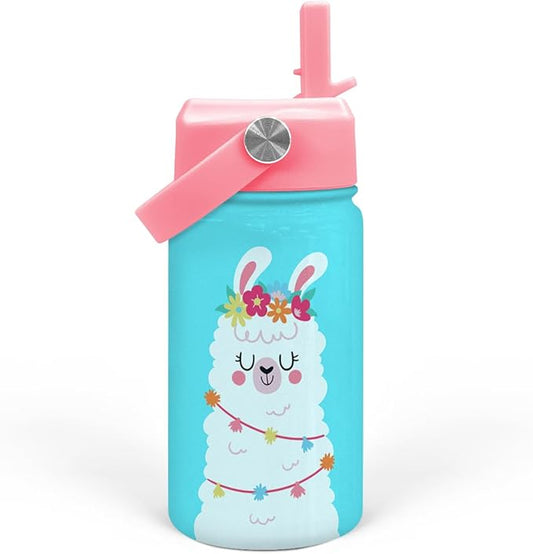 Llama Water Bottle - Kids Water Bottle with Straw Lid - 12 Oz Insulated Stainless Steel Water Bottles for Kid Girls - Travel Cup for School Sports