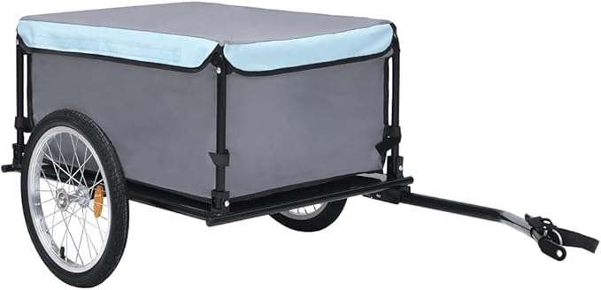 Bike Cargo Trailer with Rain Cover, Bicycle Cargo Trailer Foldable Two-Wheel Bike Luggage Wagon Bicycle Trailer with Removable Cover, Gray and Blue, Maximum Load Capacity: 143.3 lb