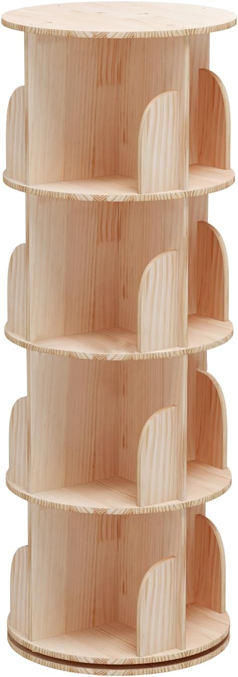 Rotating Bookshelf 360 Degrees, 4 Tier Stackable Solid Wood Bookshelf Organizer, Storage Display Rack Floor Standing Bookcase for Kids&Adults (51"x17.32"x17.32")
