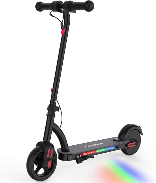 Caroma Electric Scooter for Kids Ages 6-14, 150W/180W Motor,10 MPH Max Speed & 7 Miles,Adjustable Height & Speed,Colorful Lights,LED Display,Foldable Kids Electric Scooter 132 Lbs Max Load