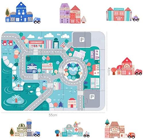 Wooden Building Blocks Set, City Construction Stacker Stacking Preschool Learning Educational Toys, Toddler Toys for 3+ Year Old Boy and Girl Gifts