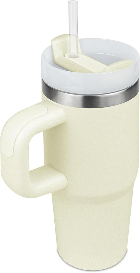 14 oz Tumbler with Lid and Straw Kids, Mini Tumbler for Kid with Handle Stainless Steel Tumblers, Outdoor Sports Travel School Gift, Keeps Drinks Cold up to 24 Hrs(Cream)