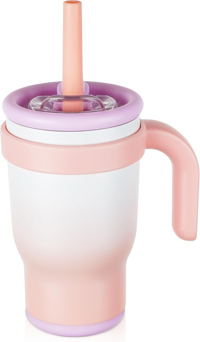 14oz Toddler Sippy Cup Vacuum Insulated Stainless Steel Kids Cup with Handle, Spill-Proof Straw, Leak-Proof Travel Cup for Home or On-the-Go