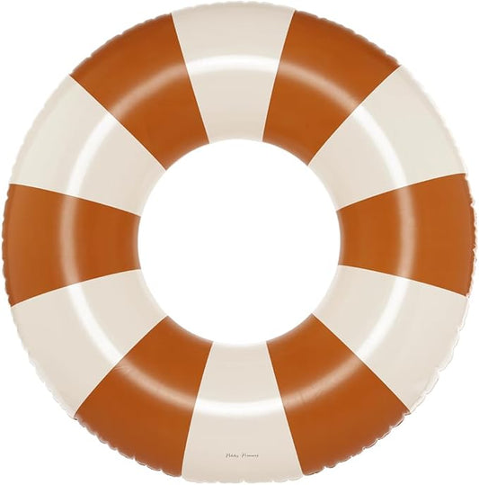 Petites-Pommes Striped Swim Rings for Adults - Durable Inner Tube, Handprinted Classic Striped Design Pool Float, Soft Comfort Seaming, Packable Floats for Travel, Orange, 47 inch