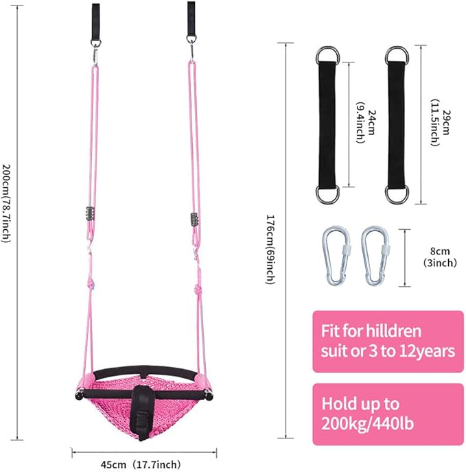 2 -in- 1 Toddler Swing. Swing Seat for Kids with Adjustable Ropes, for Kids Heavy Duty Rope Play Secure Children Swings Set, for Outdoor Indoor, Backyard. Upgrade Product (Pink)
