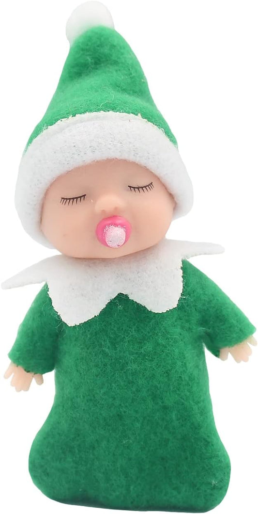 WULEEUPER Sleeping Elf Doll with Pacifier | Christmas Miniature Elf Doll Toys | New Year Holiday Decoration Party Gift (Green)