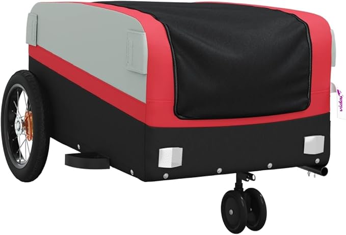 Bike Trailer Bicycle Cargo Trailer, Bike Wagon Trailer, Bike Cart with Safety Flag, Black and Red 66.1 lb Iron, 48"x20.9"x20.9"