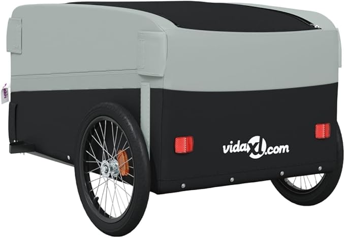 Bike Trailer Bicycle Cargo Trailer, Bike Wagon Trailer, Bike Cart with Safety Flag, Black and Gray 99.2 lb Iron, 53.9"x27.2"x23.2"