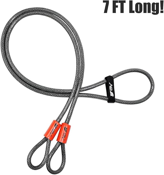 BV Heavy-Duty 7FT Security Cable with Loops - 10mm (3/8 Inch) Cut-Resistant Braided Steel Cable - Versatile & Weatherproof - Security Chain for Padlock, Chain Lock, Wire Lock