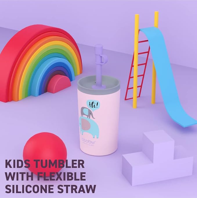 asobu Stainless Steel Kids Tumbler with Flexible Straw Lid | Insulated Water Bottle | Reusable Travel Cup 12 Ounce (Pink)