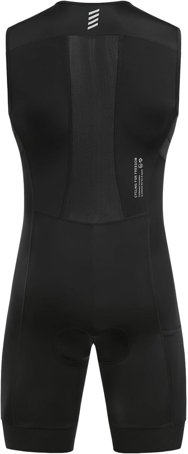 Santic Men's Triathlon Suit Sleeveless Skinsuit Padded Quick-Dry Swim Bike Run with Pockets