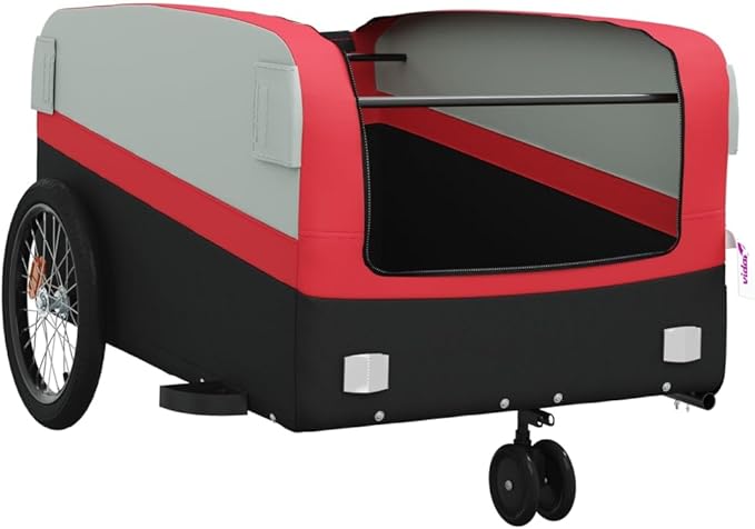 Bike Trailer Bicycle Cargo Trailer, Bike Wagon Trailer, Bike Cart with Safety Flag, Black and Red 99.2 lb Iron, 49.6"x24.8"x20.1"