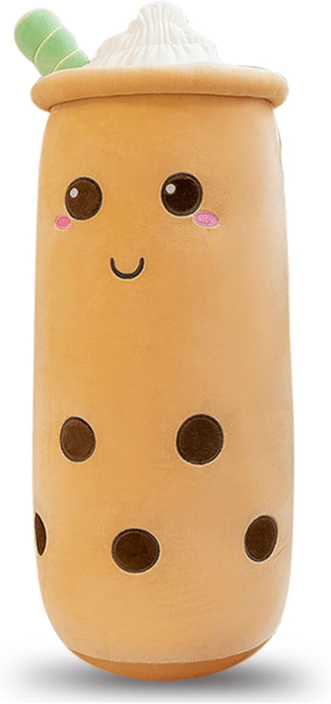 Cute Plushies Boba Plush Boba Plushie Long Plush Pillow Bubble Tea Stuffed Animal Gift for Kids Adults (Brown Boba Plush,16 Inch)