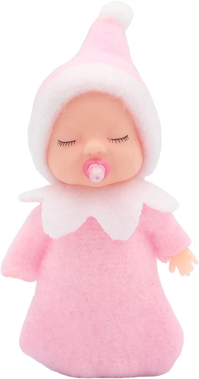 WULEEUPER Sleeping Elf Doll with Pacifier | Christmas Miniature Elf Doll Toys | New Year Holiday Decoration Party Gift (Pink)