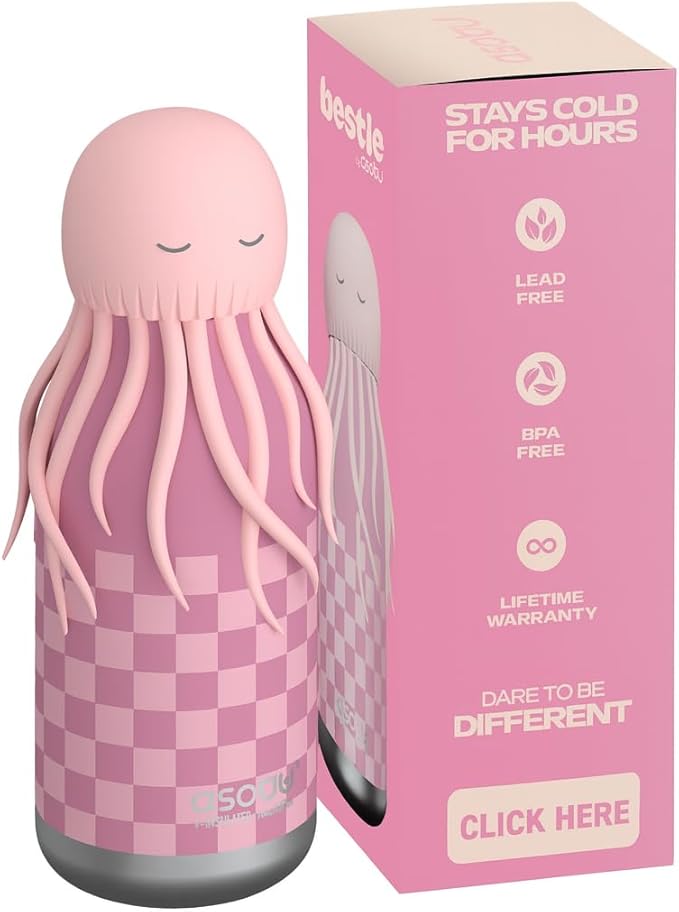 asobu Bestie Bottle Insulated Stainless Steel Water Bottle with Detachable Soft Animal Head Fun Drinking For Kids and Teens with Flexible Reusable Straw 16 Ounce