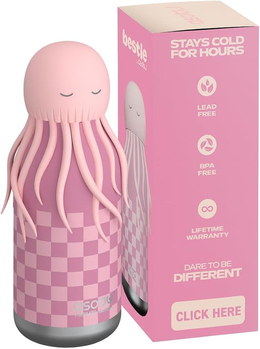 asobu Bestie Bottle Insulated Stainless Steel Water Bottle with Detachable Soft Animal Head Fun Drinking For Kids and Teens with Flexible Reusable Straw 16 Ounce