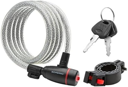 Schwinn Bike Key Lock in Braided Steel Cable, 2 Keys Included, 6 feet x 12mm Anti Theft Bicycle Lock, Security Level 3