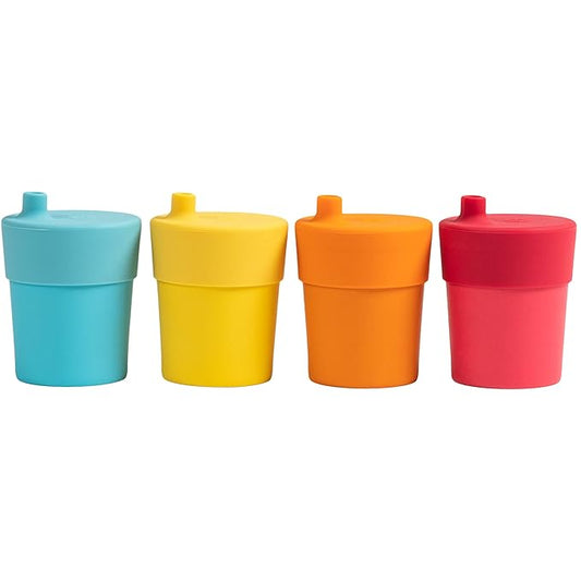 WeeSprout Bamboo Grow-With-Me Sippy Cups with Lids, 10 oz Set of Four, Babies Kids & Toddlers, Made With Bamboo & 100% Silicone, Bite Spout Design, Dishwasher Safe