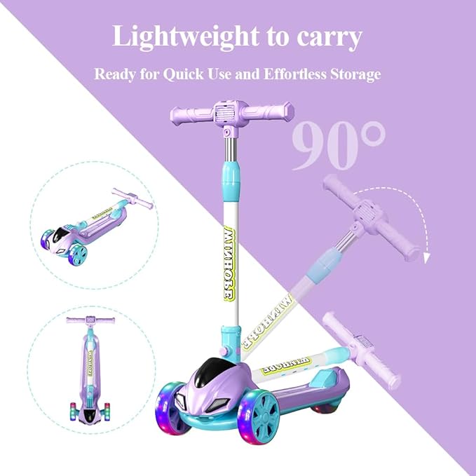 3-Wheel Foldable Kick Scooter for Kids, 4 Adjustable Height Toddler Scooter with LED Lighted Wheels, Lean-to-Steer Design& Wider Anti-Slip Deck for Children Boys & Girls Ages 3-8