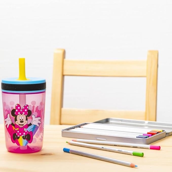 Zak Designs Disney Kelso Tumbler 15 oz Set (Minnie Mouse) Leak-Proof Screw-On Lid with Straw, Made of Durable Plastic and Silicone, Perfect Bundle for Kids