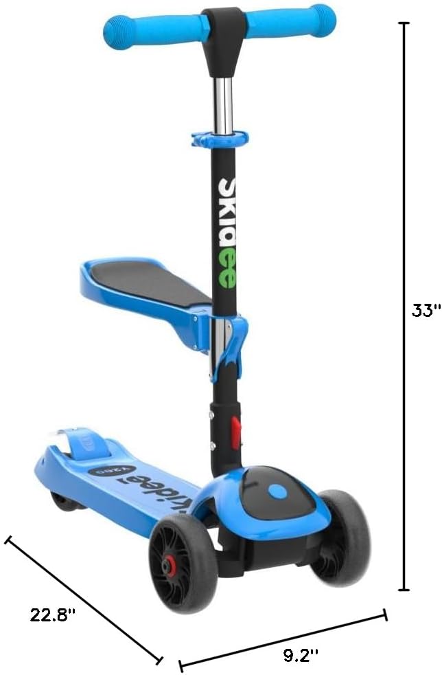 SKIDEE Kick Scooters for Kids Ages 3-5, Adjustable Height Foldable Scooter with Removable Seat, 3 LED Light Wheels, Rear Brake, Wide Standing Board, Suitable Up to 12 Year Old Boys/Girls
