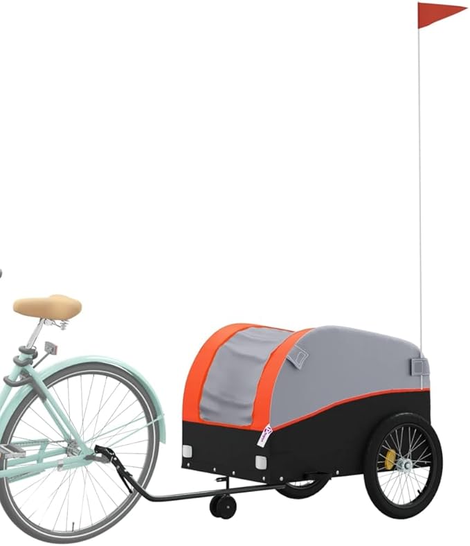 Bike Wagon Trailer, Bike Cart with Safety Flag, Bike Trailer Bicycle Cargo Trailer, Black and Orange 99.2 lb Iron, 24.8"x49.6"x24.8"