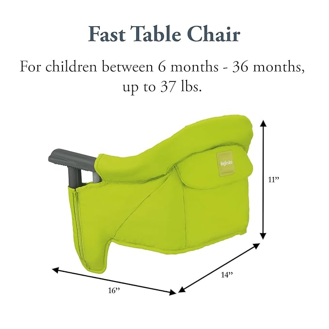 Inglesina Fast Table Chair, Lime - Portable Baby High Chair - for Babies & Toddlers up to 37 lbs - Collapsible Design - Fits Tables 0.8'' to 3.5'' Thick - Compact & Easy to Use - Travel Bag Included