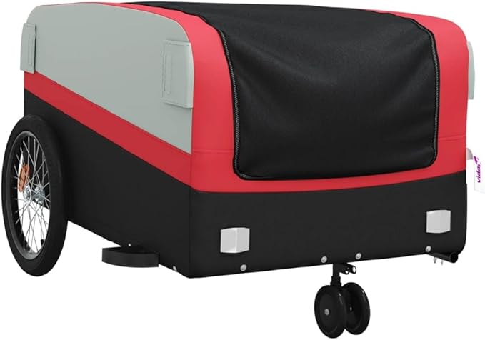 Bike Trailer Bicycle Cargo Trailer, Bike Wagon Trailer, Bike Cart with Safety Flag, Black and Red 99.2 lb Iron, 49.6"x24.8"x20.1"