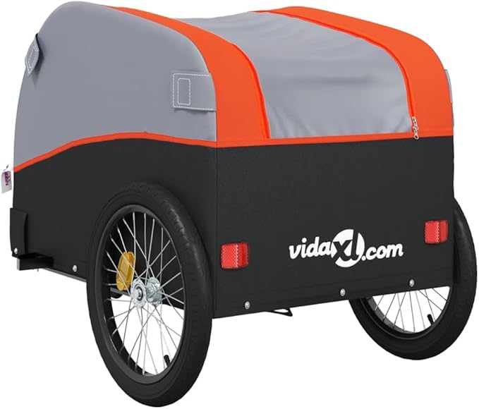 Bike Wagon Trailer, Bike Cart with Safety Flag, Bike Trailer Bicycle Cargo Trailer, Black and Orange 99.2 lb Iron, 26.8"x52.4"x26.8"
