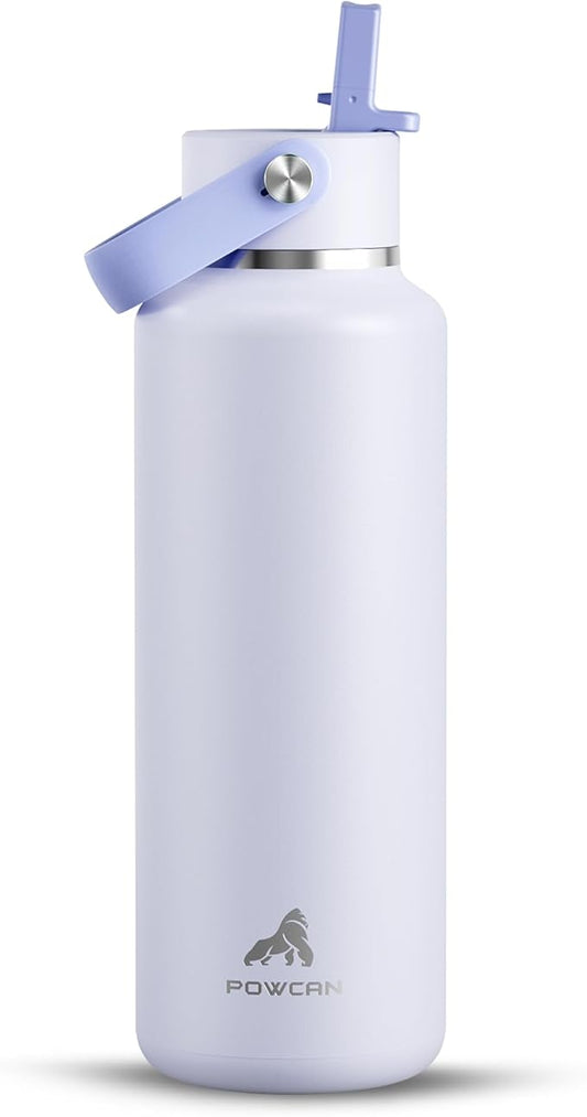 POWCAN 18 oz Slim Insulated Water Bottle: Leakproof, Lightweight, Cold for 24 Hrs, Double Walled Stainless Steel Water Bottle with Straw for Outdoors, Travel, Hiking, Biking, Sport (Lupine Haze)