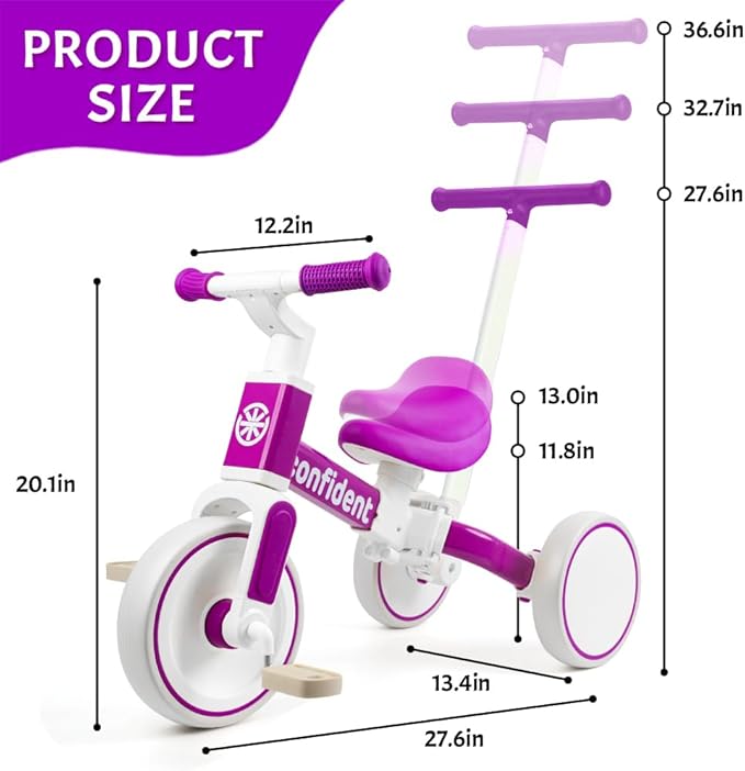 XIAPIA Tricycles for 1-3 Year Olds, 5 in 1 Toddler Balance Bike with Removable Pedal, Push Trike Toys with Adjustable Pushrod for 2 3 4 5 Year Old Boys & Girls, Birthday Gifts for Kids