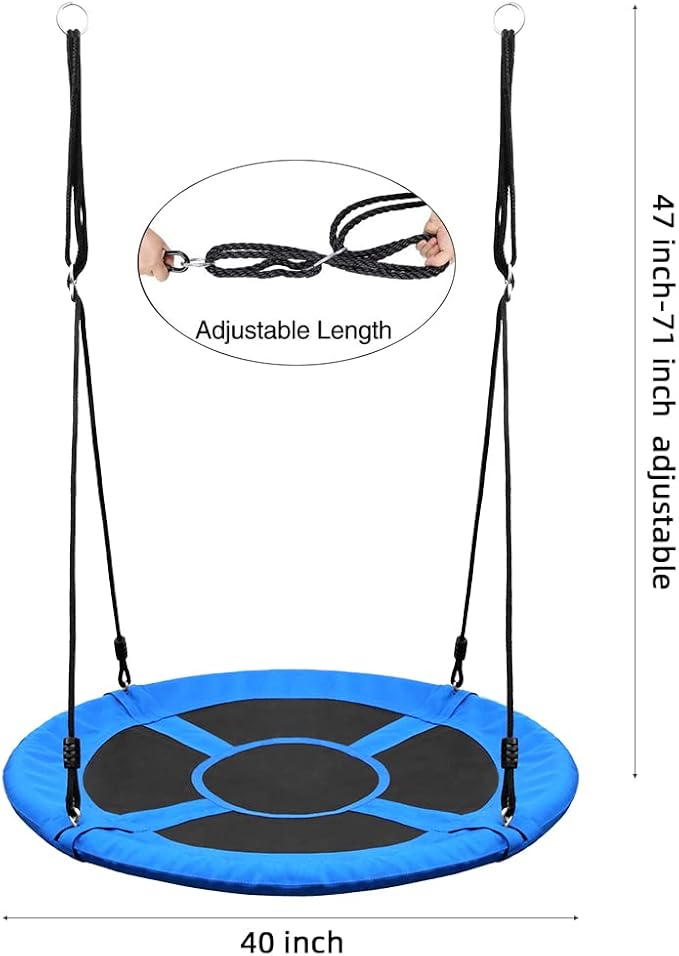 Saucer Tree Swing Seat for Kids 40 Inch Outdoor Round Tree Swing for Children Flying Saucer Swing with Adjustable Ropes Blue