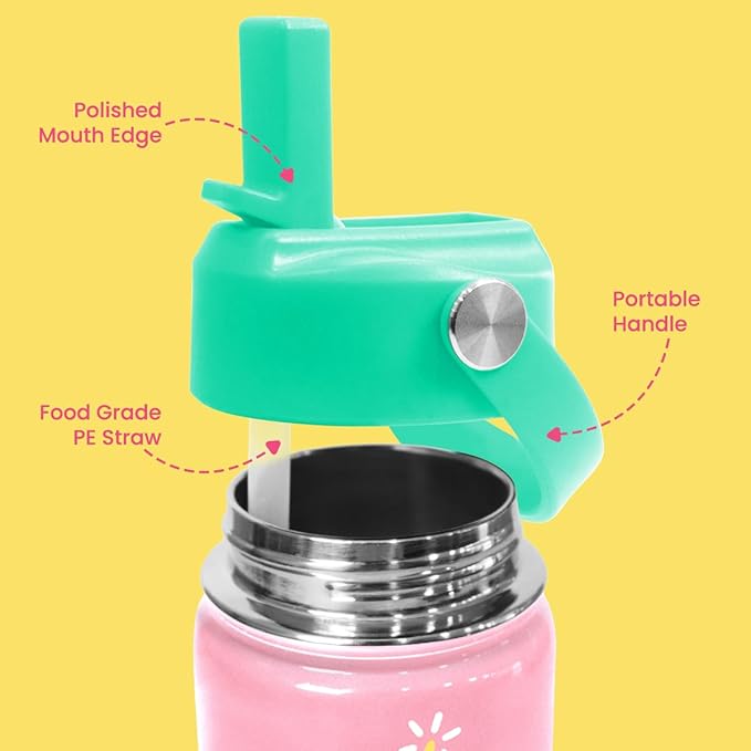 Unicorn Water Bottle - Kids Water Bottle with Straw Lid - 12 Oz Insulated Stainless Steel Water Bottles for Kid Girls - Travel Cup for School Sports