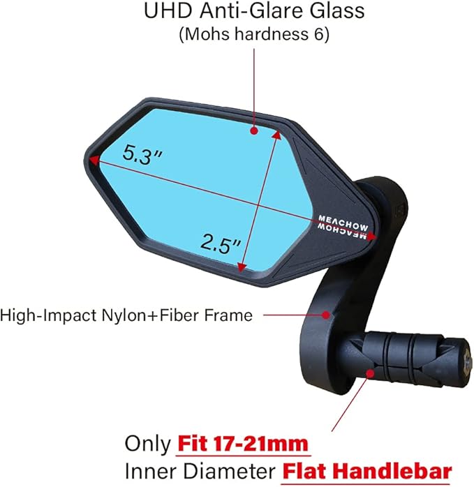 MEACHOW New Bar End Bike Mirror, Crystal UHD Automotive Grade Glass Lens E-Bike Mirrors, Scratch Resistant, Safe Rearview Mirrors, (Blue Left Side) ME-022LB