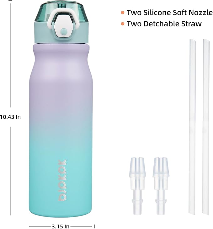 BJPKPK Insulated Water Bottle 25oz Stainless Steel Water Bottles with Straw and Carry Handle Double Wall Metal Thermal Flask,Lavender Green