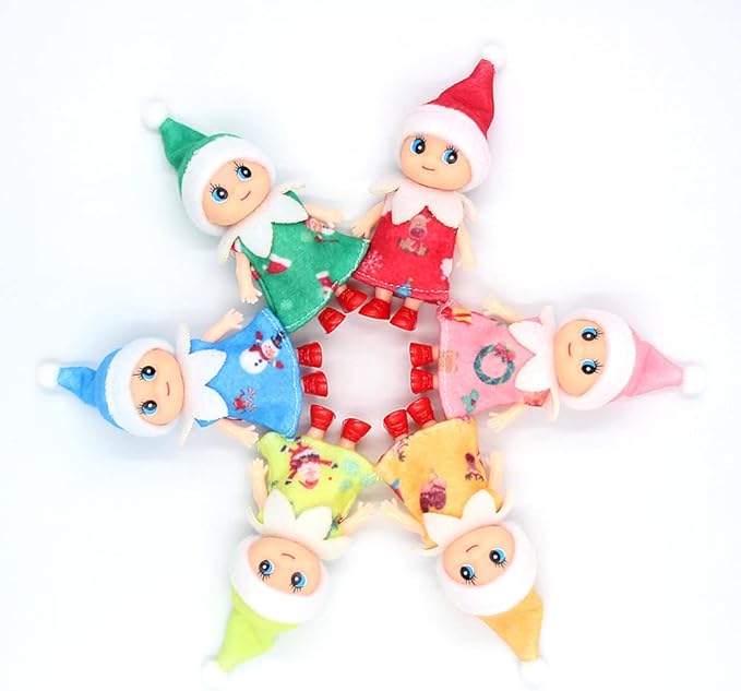 WULEEUPER Tiny Baby Elf Dolls | Christmas Miniature Elf Decoration | Newborn Gift | Baby Grow Girl and Boy Dolls (Pink Dress)