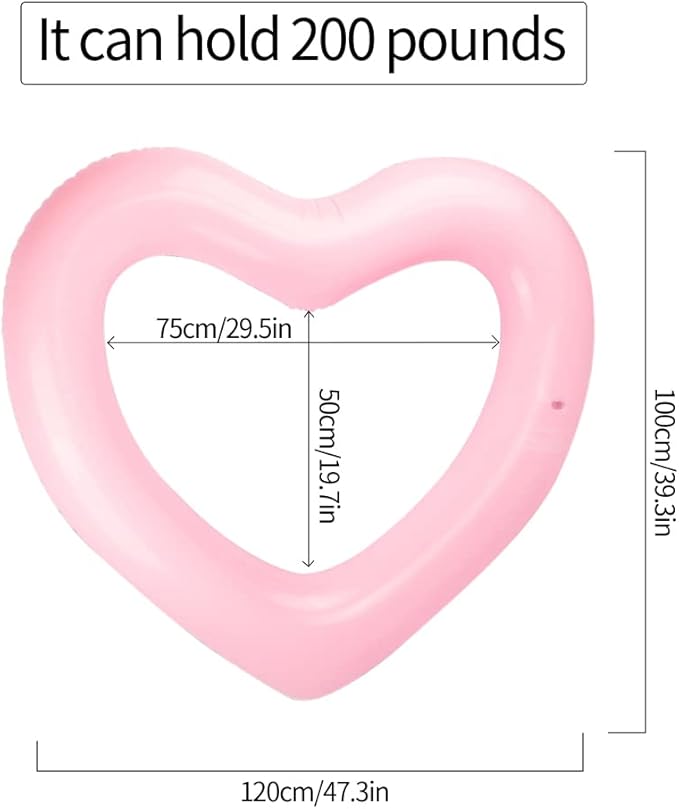 Inflatable Heart Pool Float, Sweet Love Swim Rings Float Loungers Tube for Summer Water Fun Beach Party Toys for Kids, Adults