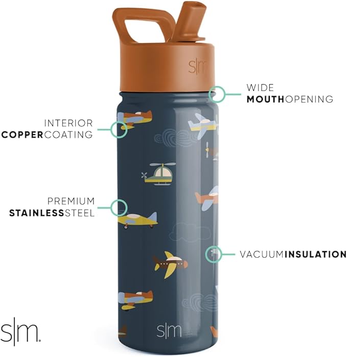 Simple Modern Kids Summit Water Bottle with Straw Lid | 18oz Stainless Steel Cup Insulated Tumbler for Toddlers, School | Wheels Up