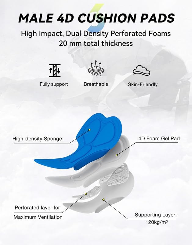 Bikewa Men's Cycling Underwear with Anti-Slip Leg Grips 4D Padded Bike Shorts MTB Liner for Bicycle Biking Riding