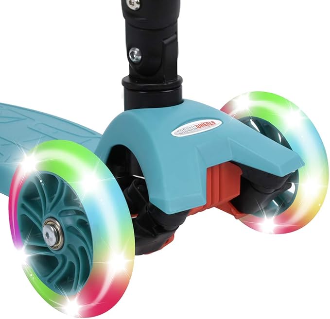 ChromeWheels Foldable Scooters for Kids, Deluxe Kick Scooter 4 Adjustable Height 132lbs Weight Limit 3 Wheel, Lean to Steer LED Light Up Wheels, Best Gifts for Girls Boys Age 3-12 Year Old