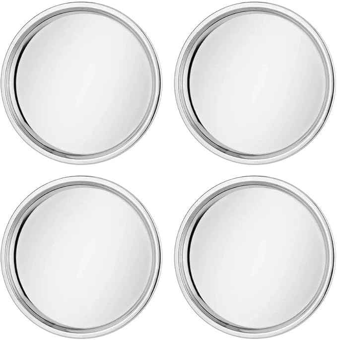 Ahimsa Stainless Steel Plates for Kids, 9" Polished Non Divided Stainless Steel Plate, Pediatrician Designed & Non Toxic, Unbreakable, Dishwasher Safe, Set of 4 Classic Silver