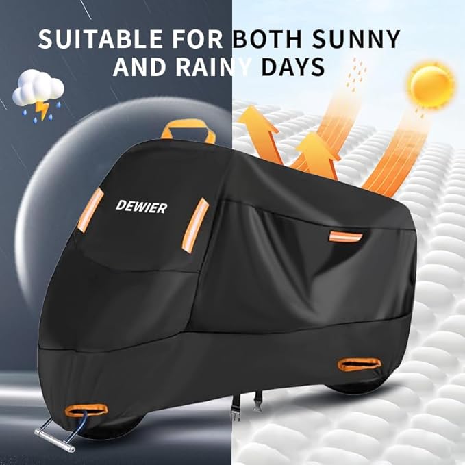Motorcycle Cover Waterproof Outdoor, 420D Heavy Duty, M 71in, All Season Protection, Windproof Clasps, Storage Bag, Night Reflective Design, Fits Motorcycles, 1-2 Bikes Ebikes