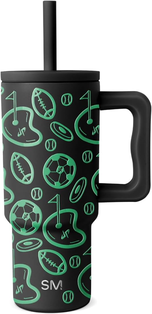 Simple Modern Dude Perfect Kids 24 oz Tumbler with Handle and Silicone Straw Lid | Spill Proof and Leak Resistant | Reusable Stainless Steel Bottle | Gift for Kids | Trek Collection | Neon Sports