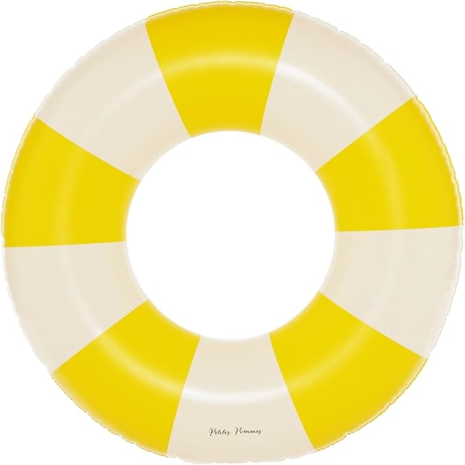 Petites-Pommes Kids Float for Pool for Toddlers - Durable Inner Tube, Handprinted Classic Striped Design Striped Swim Rings, Soft Comfort Seaming, Packable Floats for Travel, Yellow, 24 inch