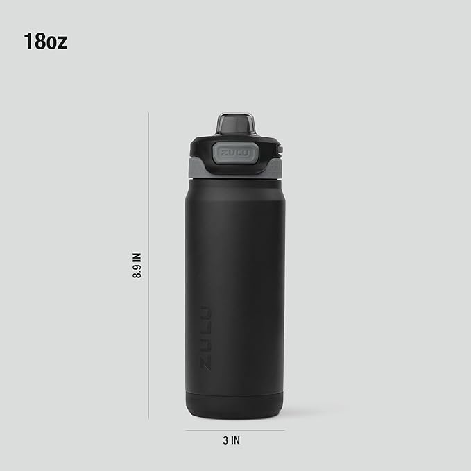 ZULU Powerfill Pro 18oz Kids Stainless Steel Water Bottle with Quick Fill Lid, Triple Wall Vacuum Insulated, Leak Proof Locking Lid, Sip & Chug, Reusable, BPA Free, Dishwasher Safe, Tonal Black