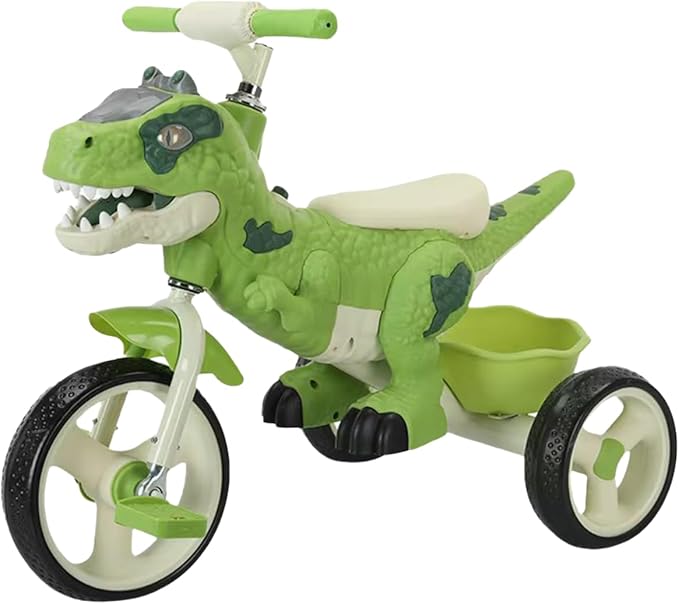 Dinosaur Kids Tricycle for Rider, Toddlers 2-6 Years - Trike Bike with Music, LED Lights, Storage Basket & Rubber Wheels | Indoor/Outdoor Big Wheels Bike Gift for Boys & Girls